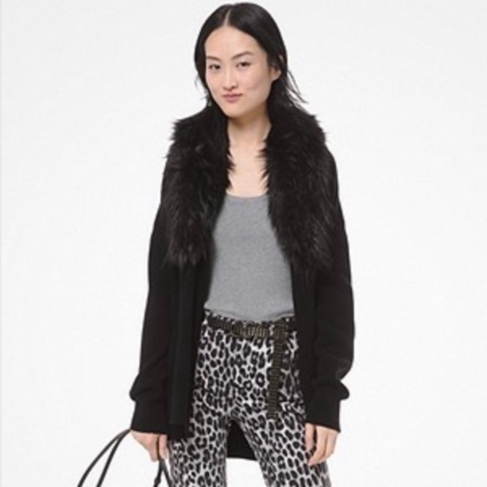 Black Michael Kors Fur Collar Cardigan